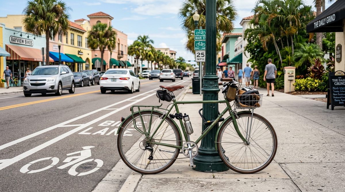 Bicycle parked on a Florida street with a bike lane